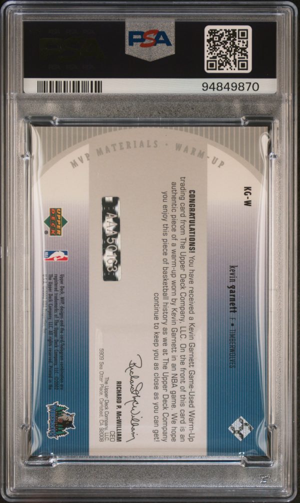 2003 Ultimate Collection Buyback Kevin Garnett ('02 UD MVP Materials Warm-Up) /8 #KG-W PSA 8 Auto 9 - Image 2