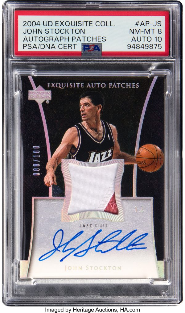 2004 Exquisite Collection Autograph Patches John Stockton /100 #AP-JS PSA 8 Auto 10