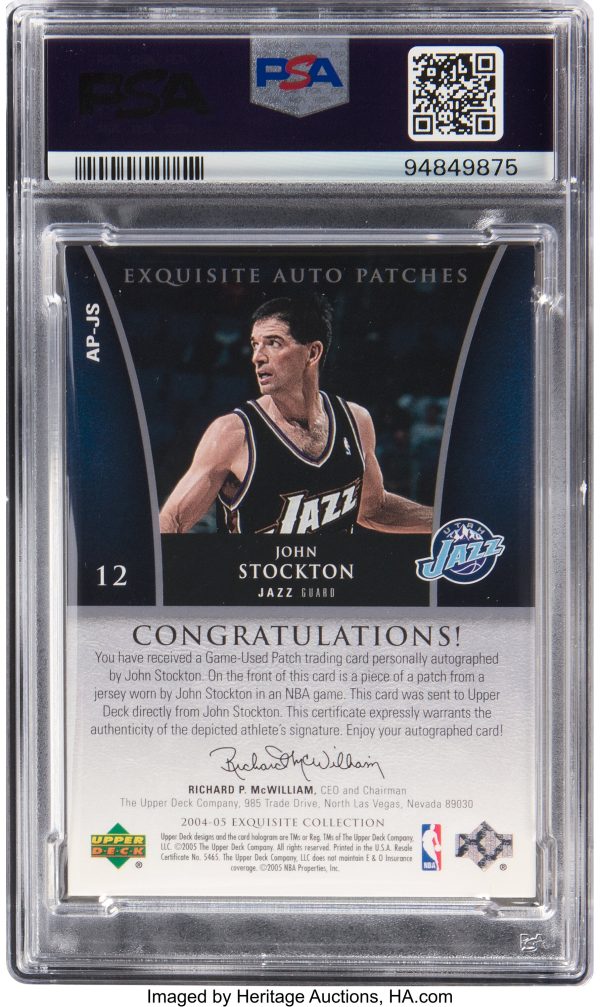 2004 Exquisite Collection Autograph Patches John Stockton /100 #AP-JS PSA 8 Auto 10 - Image 2