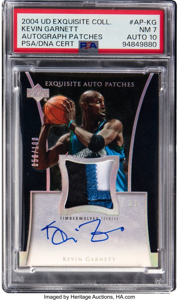 2004 Exquisite Collection Autograph Patches Kevin Garnett /100 #AP-KG PSA 7 Auto 10