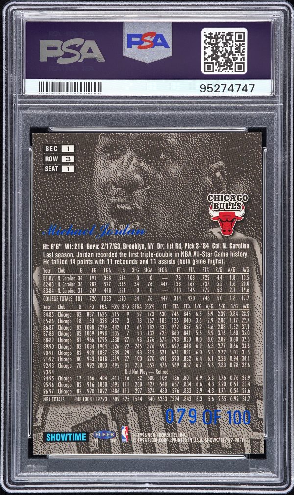 1997 Flair Showcase Legacy Collection Michael Jordan Row 3 /100 #1 PSA 8 - Image 2