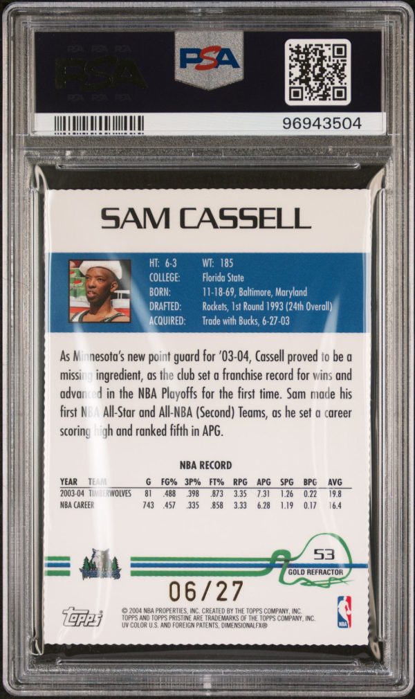 2004 Topps Pristine Gold Refractor Sam Cassell /27 #53 PSA 6 - Image 2