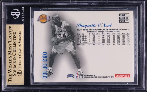 1997 Flair Showcase Legacy Collection Row 0 Shaquille O'Neal /100 #7 BGS 9.5 GEM - Image 2