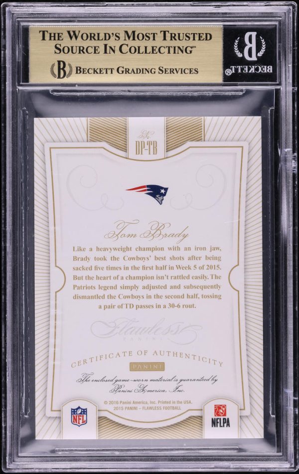 2015 Panini Flawless Dual Gold Tom Brady PATCH /10 #DP-TB BGS 9.5 GEM MINT - Image 2
