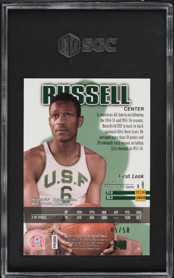 2012 Fleer Retro '97 Z-Force Super Rave Bill Russell /50 #Z-40 SGC 9.5 MINT+ - Image 2