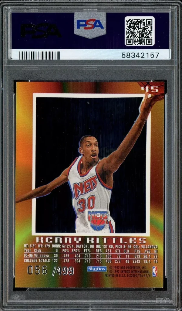 1996 Skybox E-X2000 Credentials Kerry Kittles #45 /499 PSA 7 - Image 2