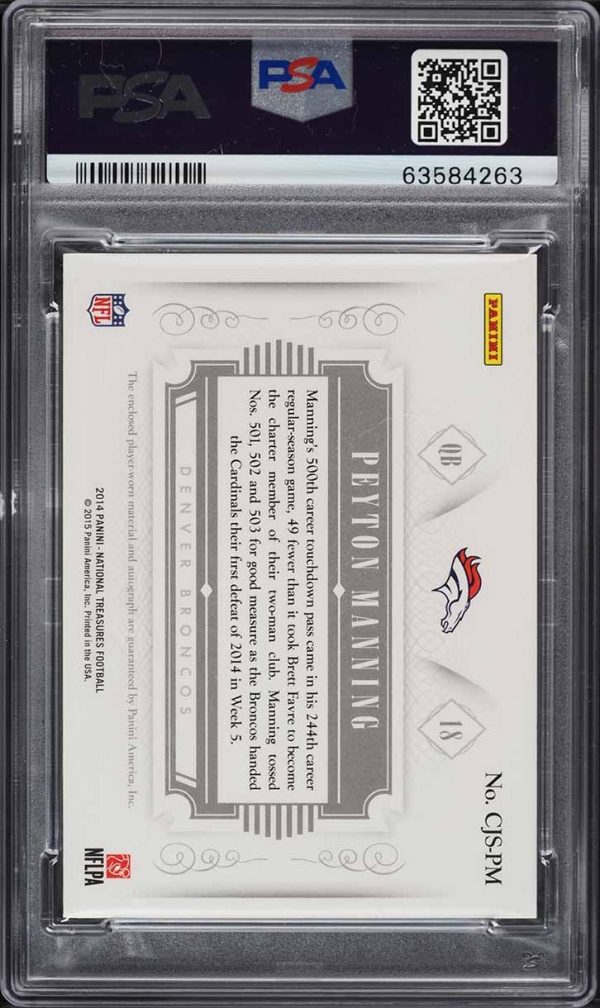 2014 National Treasures Colossal Peyton Manning PATCH AUTO DNA 10 1/18 PSA 8 Auto 10 - Image 2