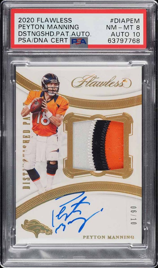 2020 Panini Flawless Distinguished Peyton Manning Patch Auto /10 PSA 8 Auto 10