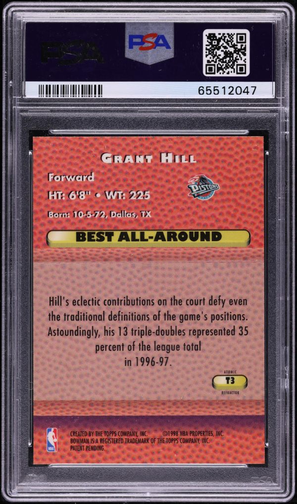 1997 Bowman's Best Techniques Atomic Refractor Grant Hill #T3 PSA 10 GEM MINT - Image 2