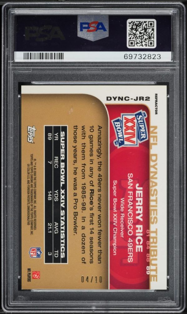 2008 Topps Chrome Dynasties Red Refractor Jerry Rice /10 #DYNC-JR2 PSA 8 NM-MT - Image 2