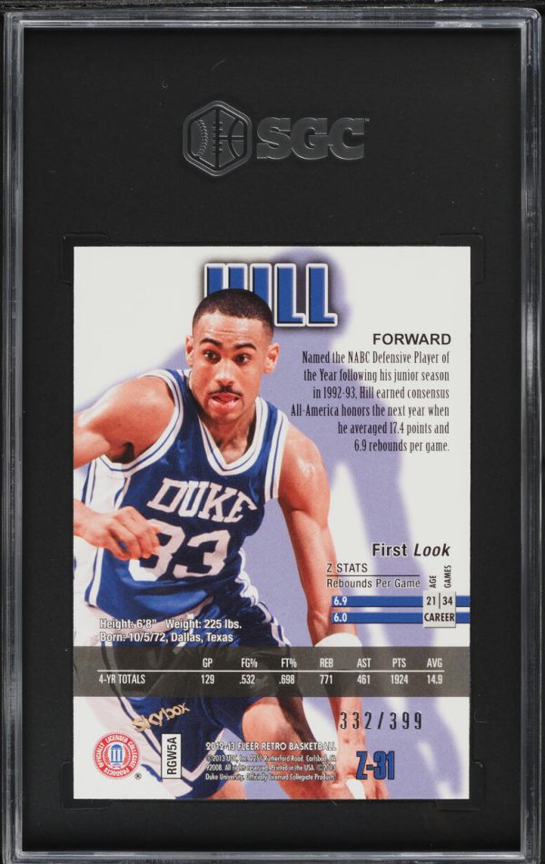 2012 Fleer Retro '97 Z-Force Rave Grant Hill /399 #Z-31 SGC 9.5 MINT+ - Image 2