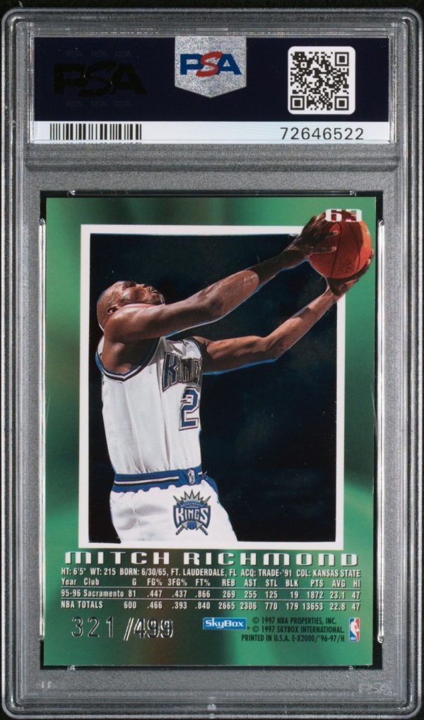 1996 Skybox E-X2000 Credentials Mitch Richmond /499 PSA 8 - Image 2