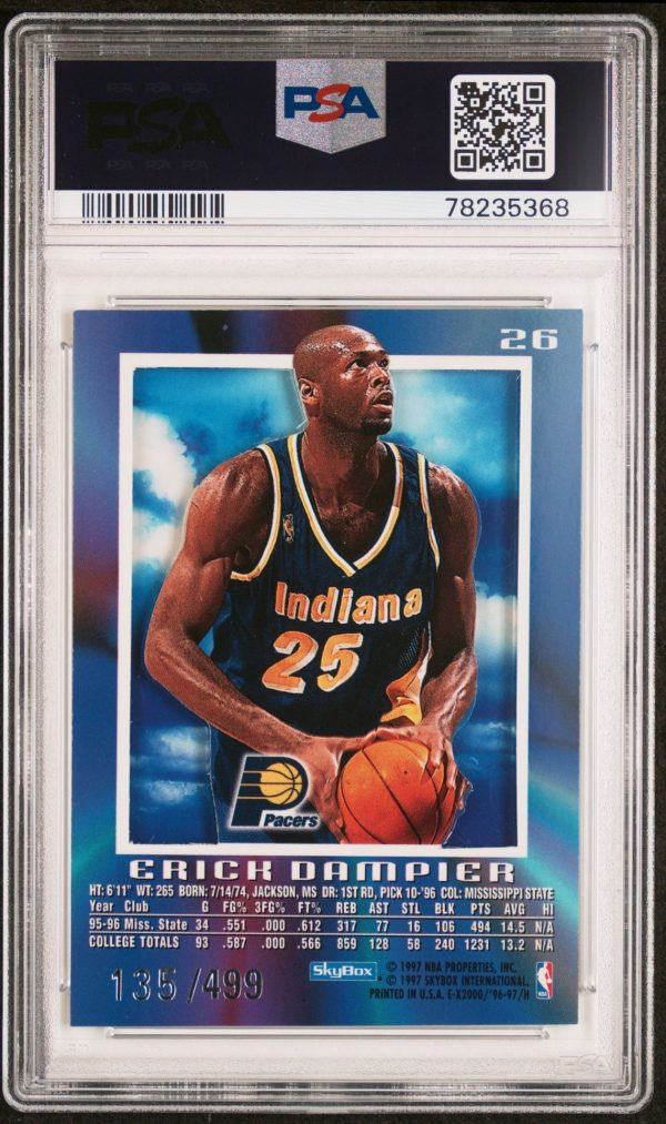 1996 Skybox E-X2000 Credentials Erick Dampier #26 /499 PSA 8 - Image 2