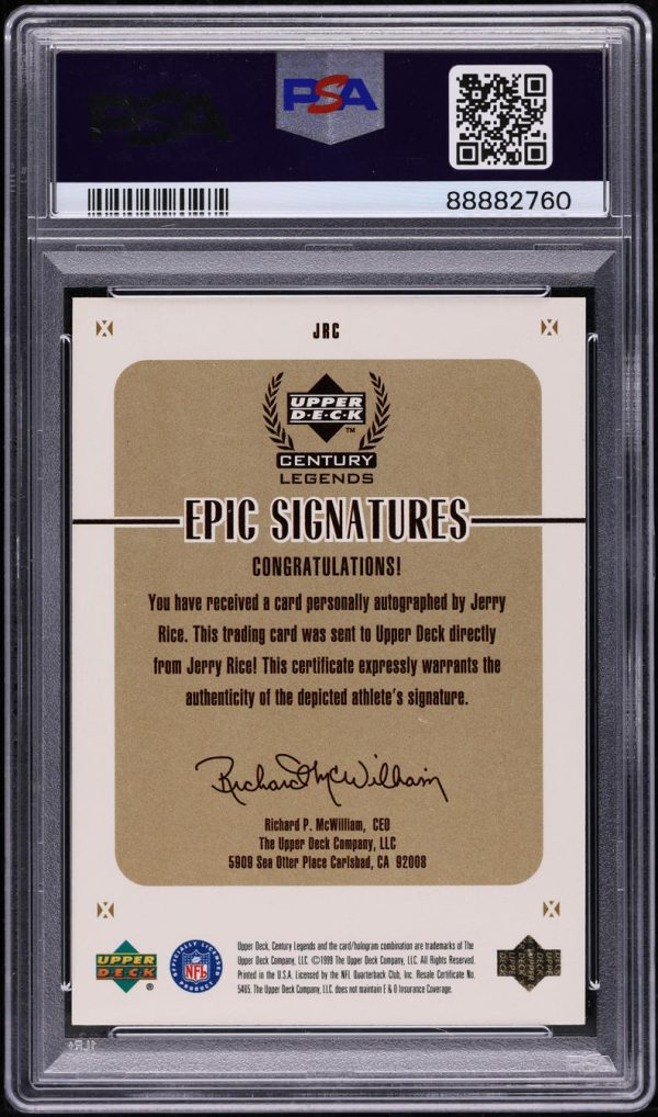 1999 Upper Deck Century Legends Epic Gold Jerry Rice Auto /100 PSA 9 Auto 10 - Image 2