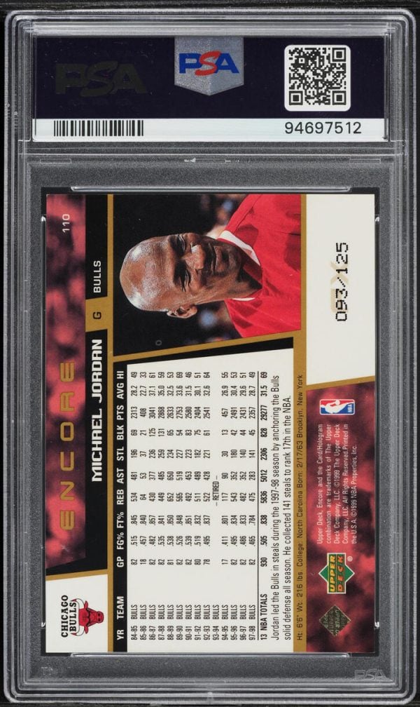 1998 Upper Deck Encore Gold F/X Michael Jordan/125 #110 PSA 9 MINT - Image 2