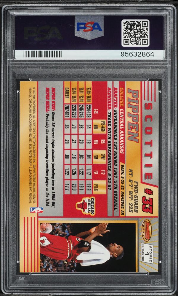 1996 Bowman's Best Atomic Refractor Scottie Pippen #1 PSA 10 GEM MINT - Image 2