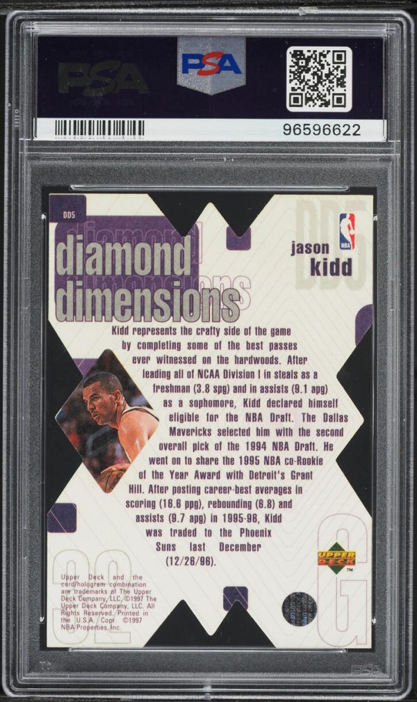 1997 Upper Deck Diamond Dimensions Jason Kidd /100 #DD5 PSA 8 NM-MT - Image 2