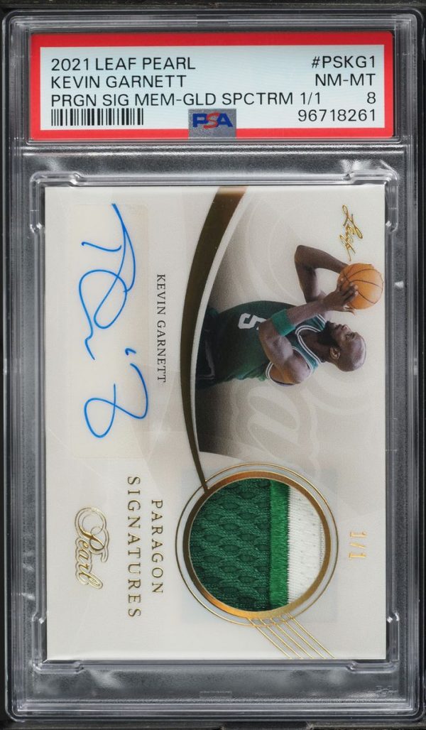 2021 Leaf Pearl Paragon Gold Spectrum Kevin Garnett PATCH AUTO 1/1 #PS-KG1 PSA 8