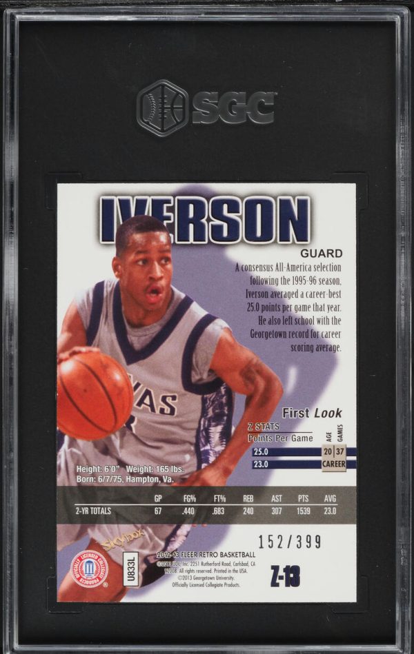 2012 Fleer Retro '97 Z-Force Rave Allen Iverson /399 #Z-13 SGC 9.5 MINT+ - Image 2