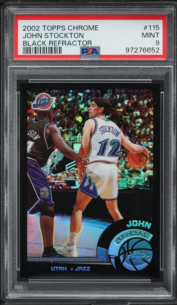 2002 Topps Chrome Black Refractor John Stockton /99 #115 PSA 9 MINT