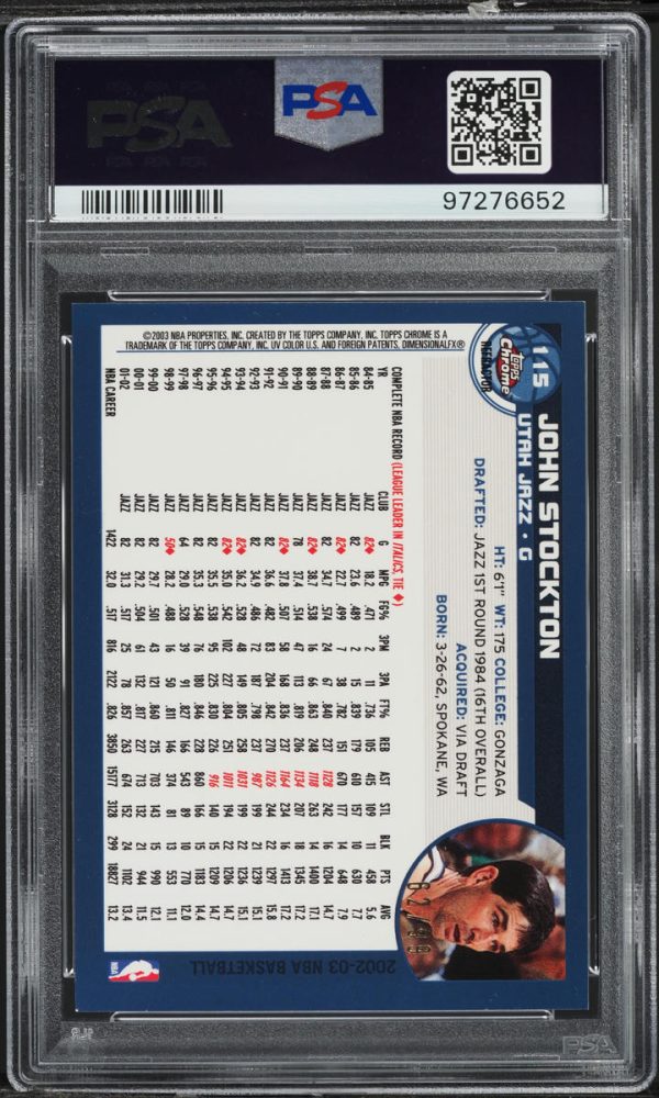 2002 Topps Chrome Black Refractor John Stockton /99 #115 PSA 9 MINT - Image 2