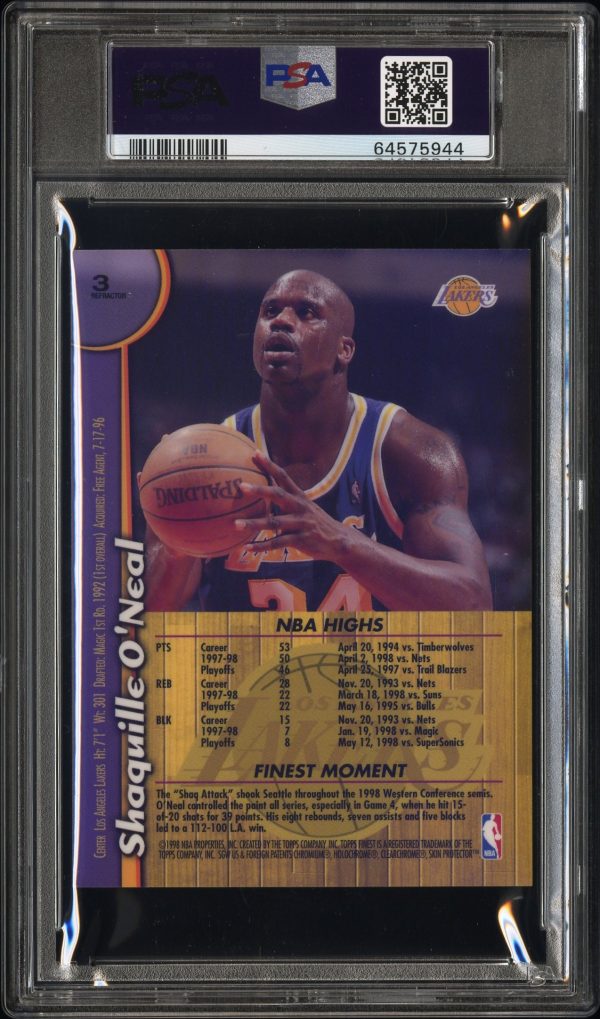 1998 Finest Oversized Refractor Shaquille O'Neal #3 PSA 8 NM-MT - Image 2