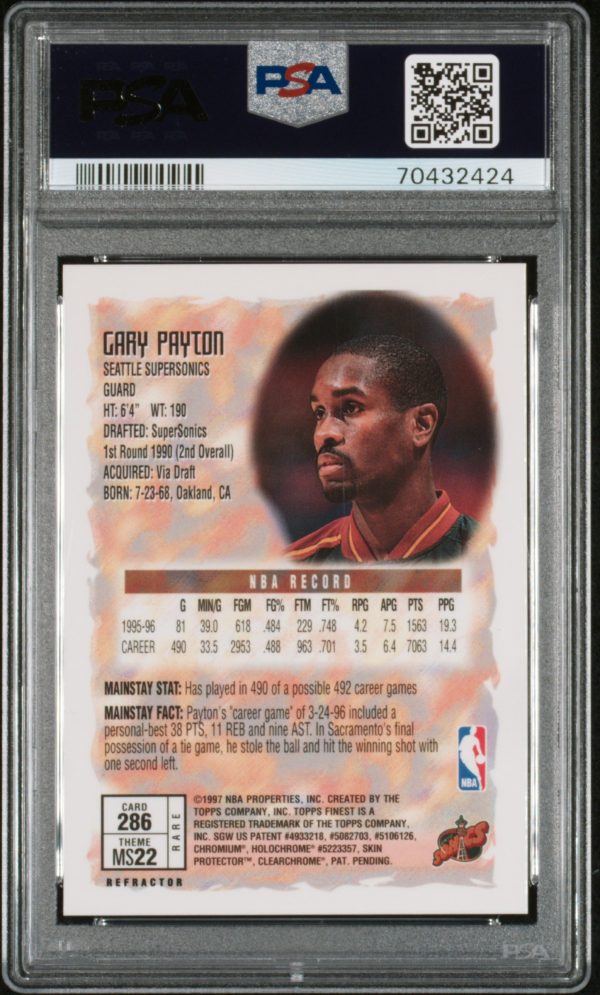 1996 Finest Gary Payton Refractor #286 PSA 9 Mint - Image 2