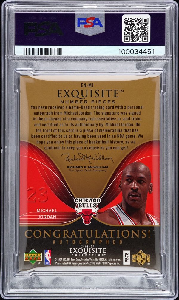 2006 UD Exquisite Collection Number Pieces Michael Jordan /23 #EN-MJ PSA 9 Auto 10 - Image 2