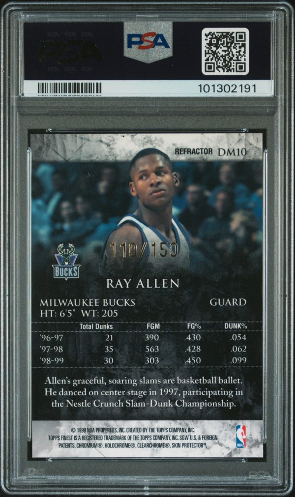 1999 Finest Dunk Masters Refractor Ray Allen /150 #DM10 PSA 10 GEM MINT - Image 2