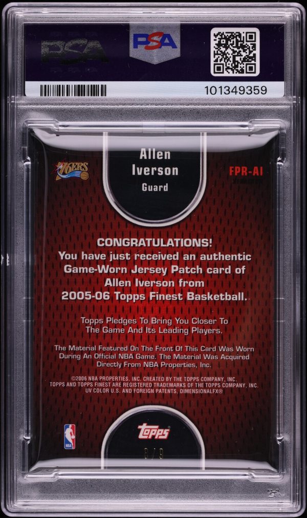2005 Finest Patchworks Xfractor Allen Iverson PATCH /9 #FPRAI PSA 8.5 NM-MT+ - Image 2