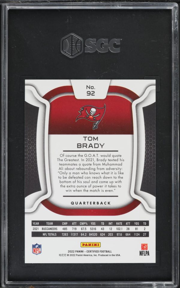 2022 Panini Certified Mirror Gold Tom Brady /25 #92 SGC 9.5 MINT+ - Image 2