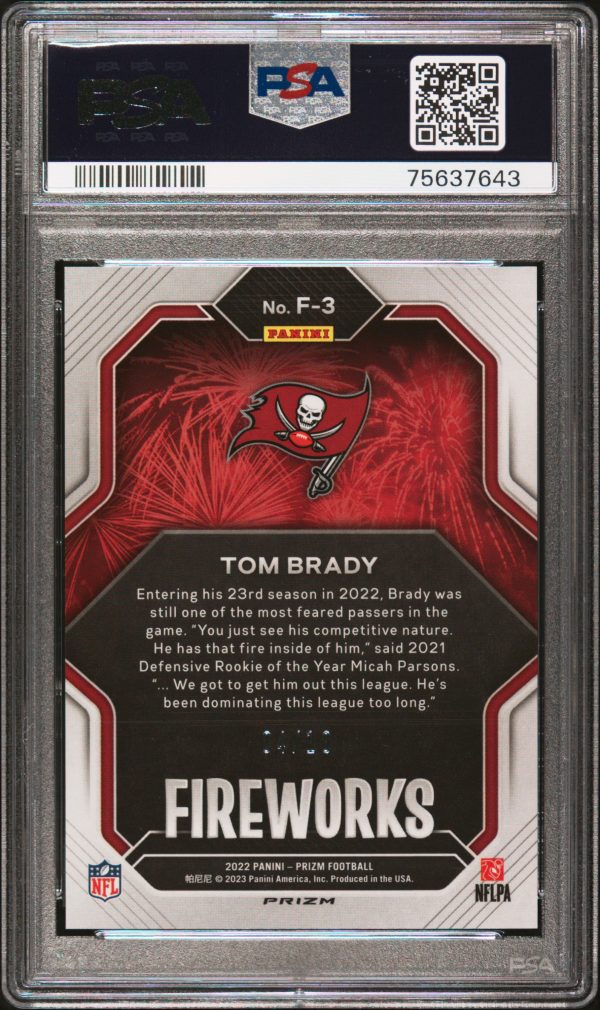 2022 Prizm Fireworks Gold Prizm Tom Brady /10 #F3 PSA 10 Gem Mint - Image 2