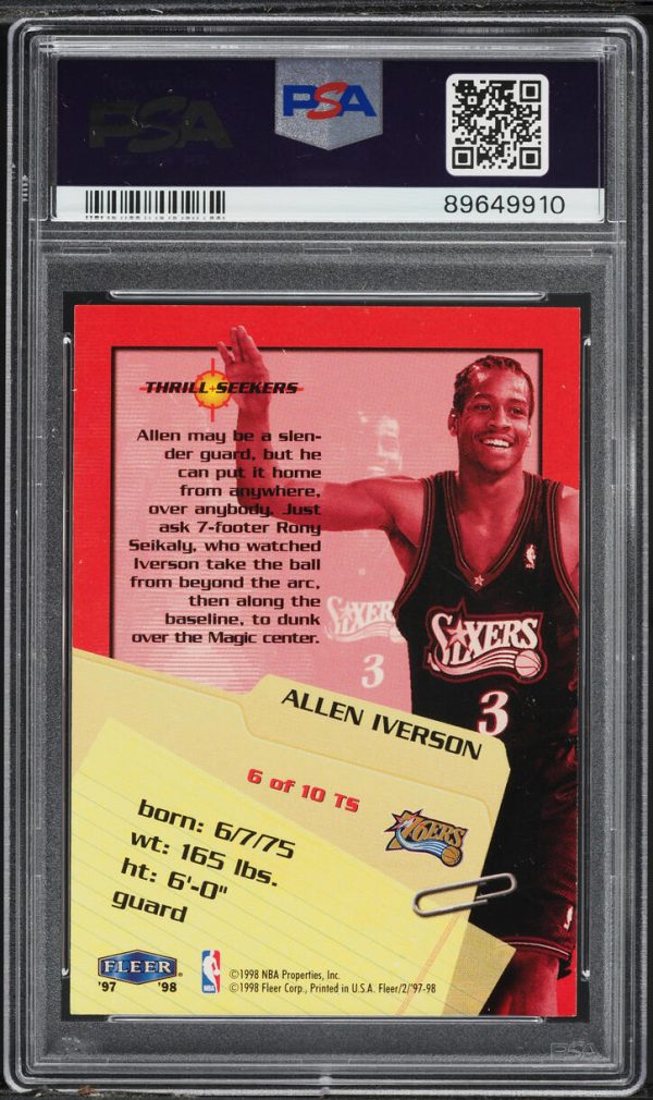 1997 Fleer Thrill Seekers Allen Iverson #6 PSA 10 GEM MINT - Image 2