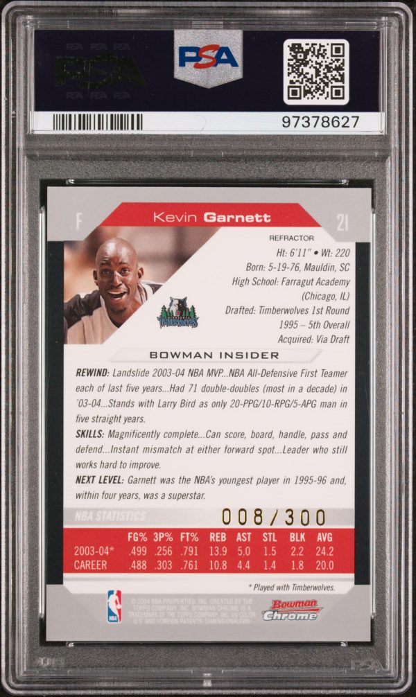 2004 Bowman Chrome Refractor Kevin Garnett #21 /300 PSA 10 Gem Mint - Image 2