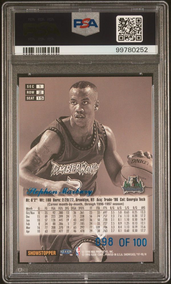 1997 Flair Showcase Legacy Collection Row 2 Stephon Marbury /100 #15 PSA 8 - Image 2