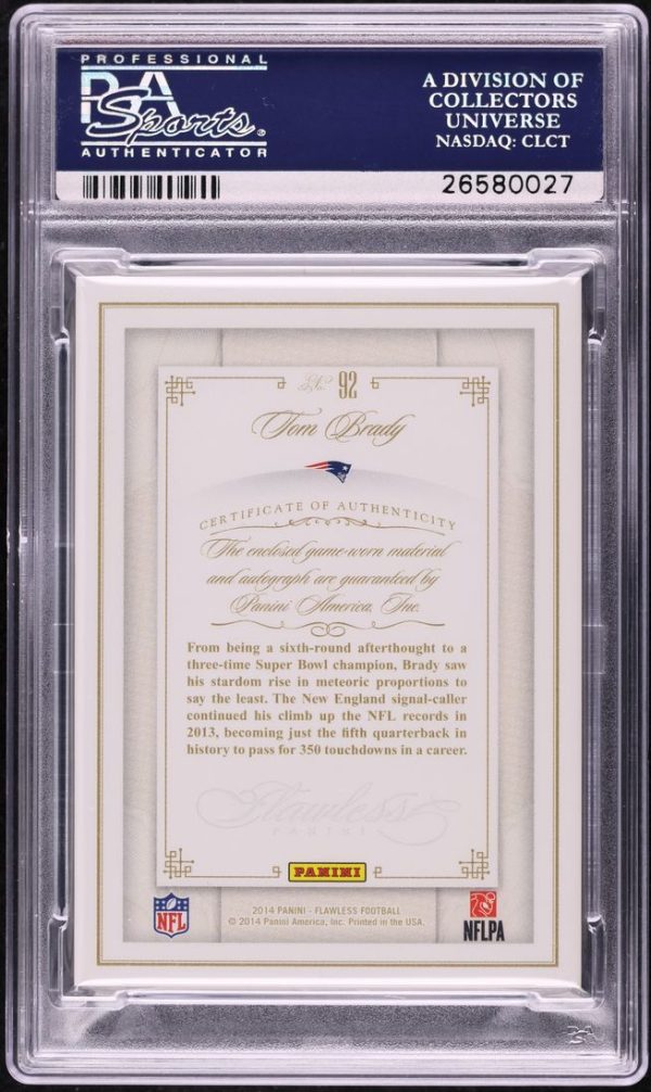 2014 Panini Flawless Ruby Tom Brady Patch Auto /15 #92 PSA 10 Gem Mint - Image 2