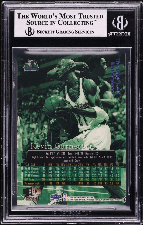 1998 Flair Showcase Legacy Collection Row 3 Masterpiece One of One 1/1 Kevin Garnett #4 BGS 8.5 - Image 2