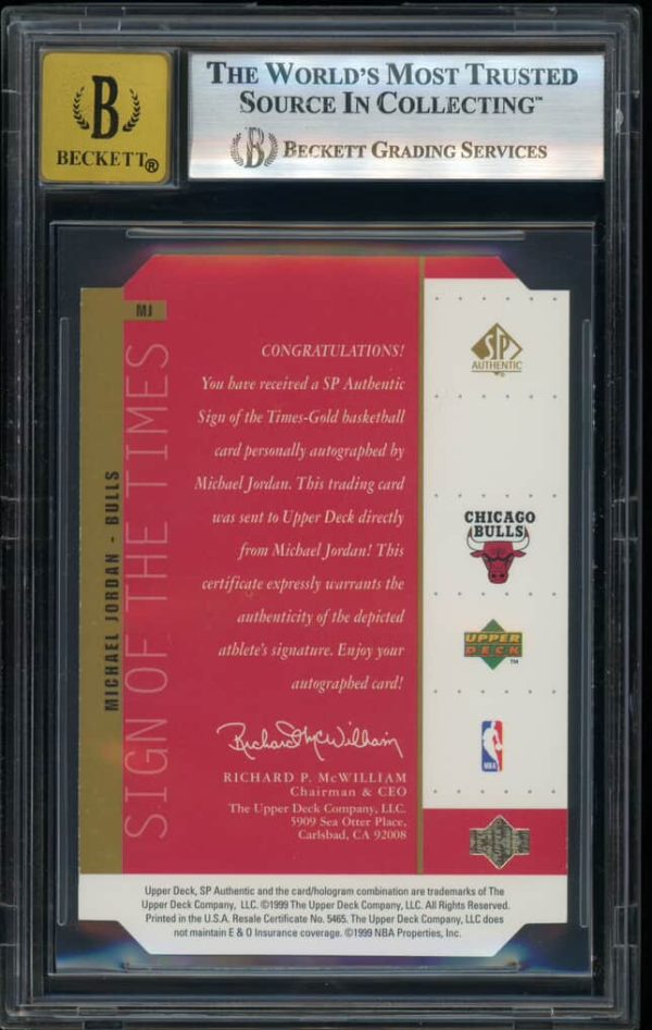 1998 SP Authentic Sign of the Times Gold Michael Jordan Auto #MJ BGS 9 - Image 2