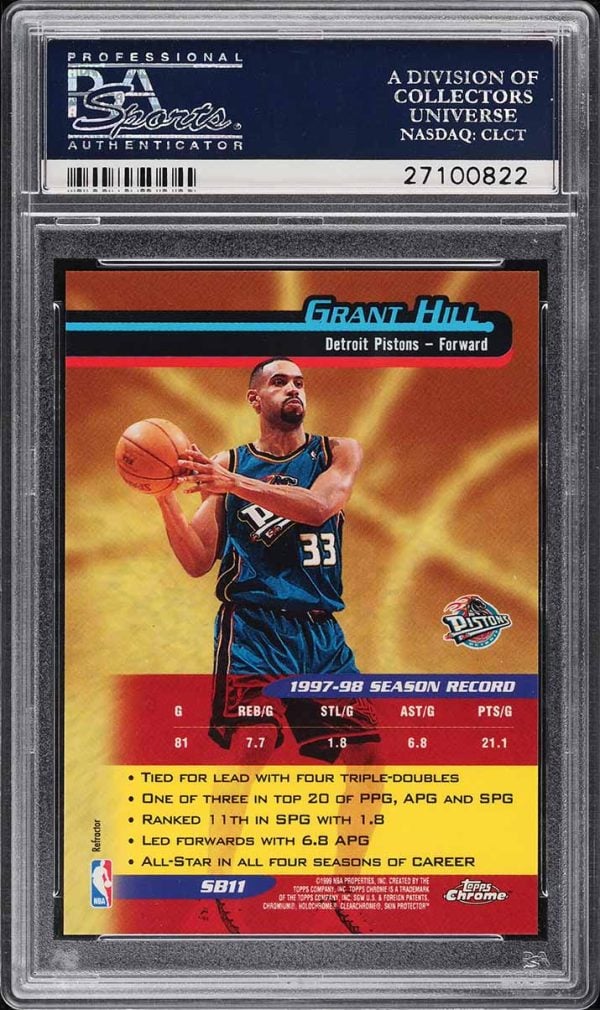 1998 Topps Chrome Season's Best Refractor Grant Hill #SB11 PSA 10 GEM MINT - Image 2