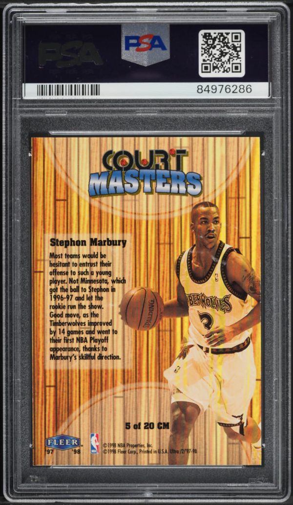 1997 Ultra Court Masters Stephon Marbury #5CM PSA 9 MINT - Image 2
