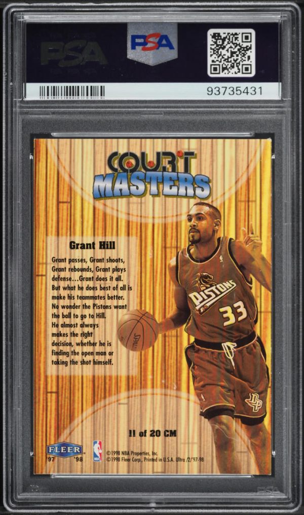 1997 Ultra Court Masters Grant Hill #11CM PSA 9 MINT - Image 3