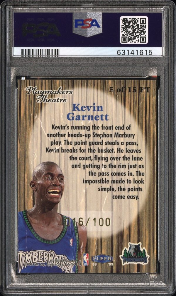 1998 Fleer Tradition Playmakers Theatre Kevin Garnett /100 #5 PSA 9 Mint - Image 2