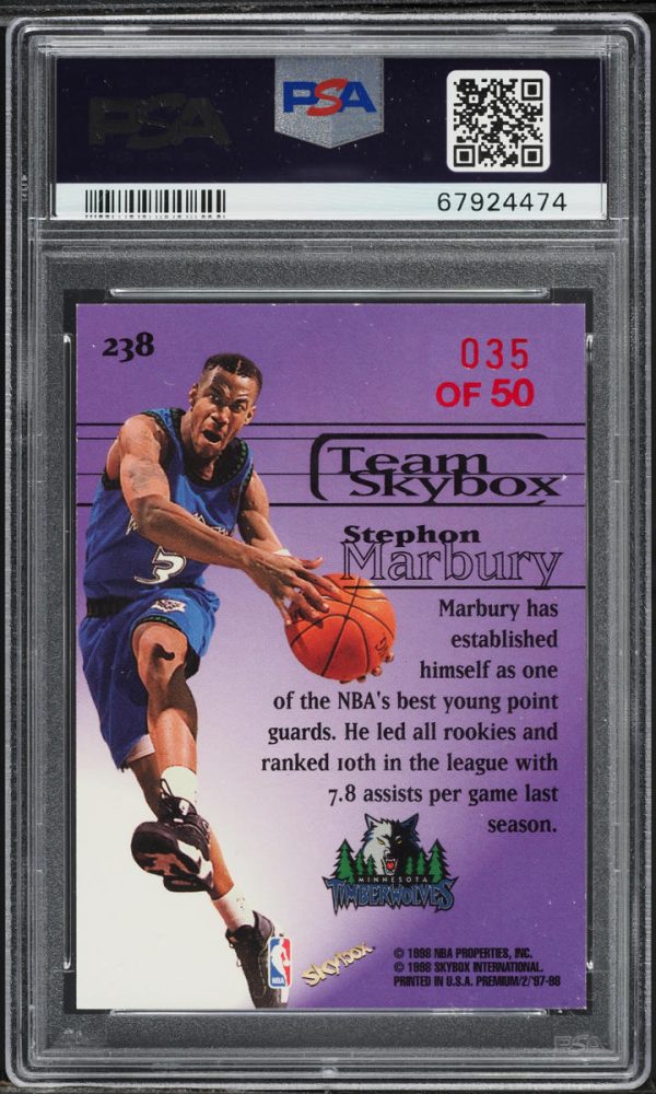 1997 Skybox Premium Star Rubies Stephon Marbury /50 #238 PSA 8 NM-MT - Image 2