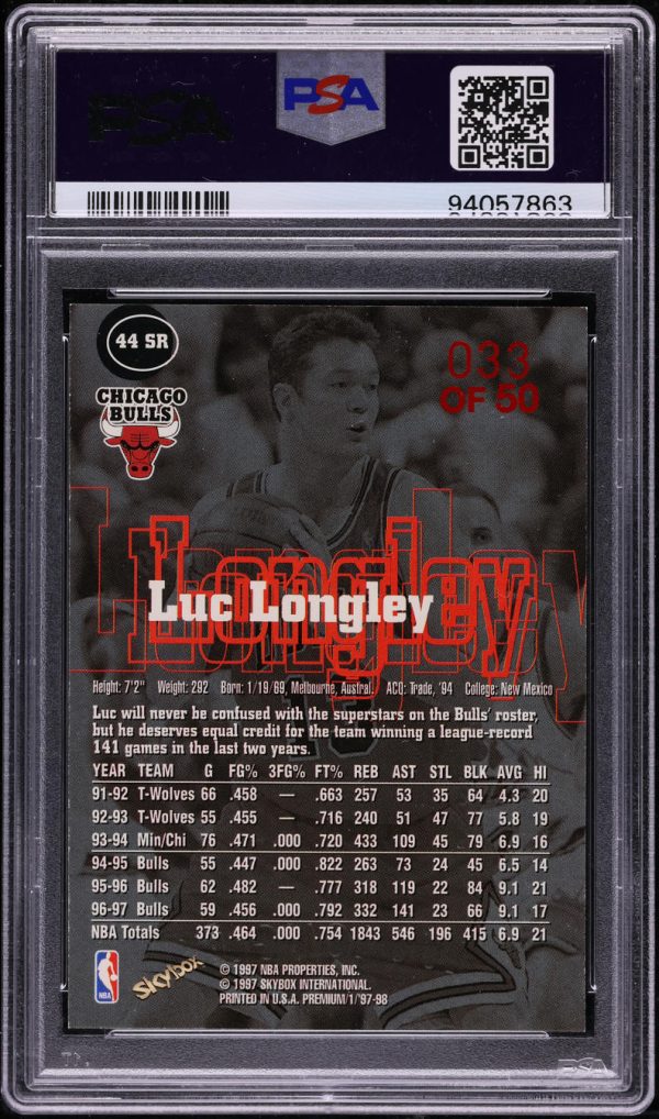 1997 Skybox Premium Star Rubies Luc Longley /50 #44 PSA 8 NM-MT - Image 2