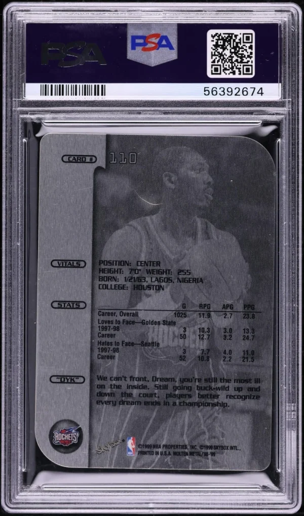 1998 Skybox Molten Metal Xplosion Hakeem Olajuwon PSA 10 Gem Mint - Image 2