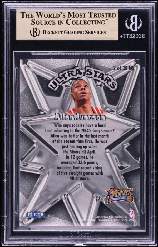 1997 Ultra Stars Gold Allen Iverson #2 BGS 9.5 GEM MINT - Image 2
