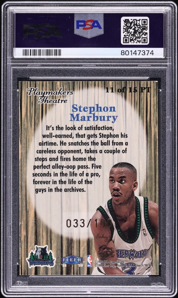 1998 Fleer Tradition Playmakers Theatre Stephon Marbury /100 #11 PSA 7 NRMT - Image 2