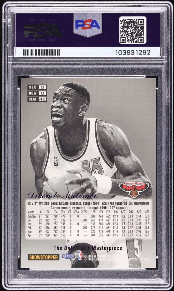 1997 Flair Showcase Legacy Row 0 Masterpiece Dikembe Mutombo 1/1 PSA 8 - Image 2