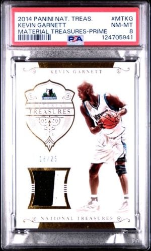 2014 Panini National Treasures Material Treasures Prime /25 Kevin Garnett #MTKG PSA 8