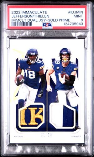 2022 Panini Immaculate Collection Immaculate Dual Jerseys Gold Prime Justin Jefferson/Adam Thielen /10 #IDJMIN PSA 9 Mint